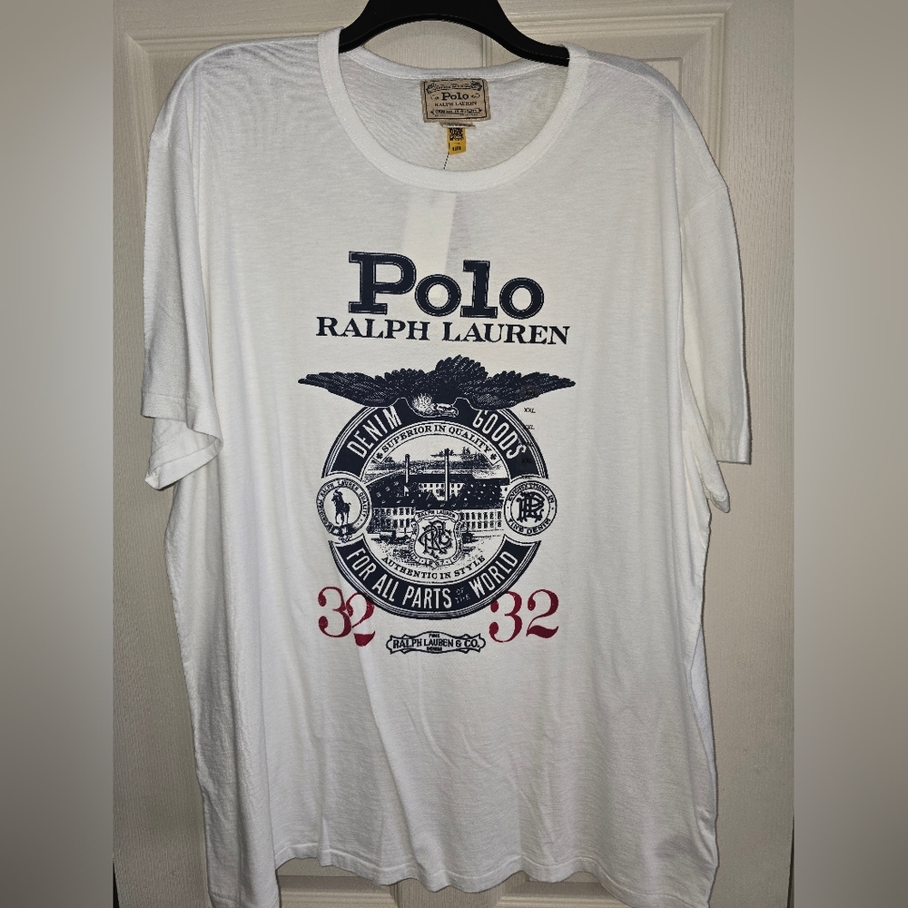 Ralph Lauren White Graphic Tee. XXL